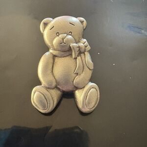 Pewter Teddy Bear Ribbon Bow Pin by LINDSAY CLAIRE DESIGNS (LCD)